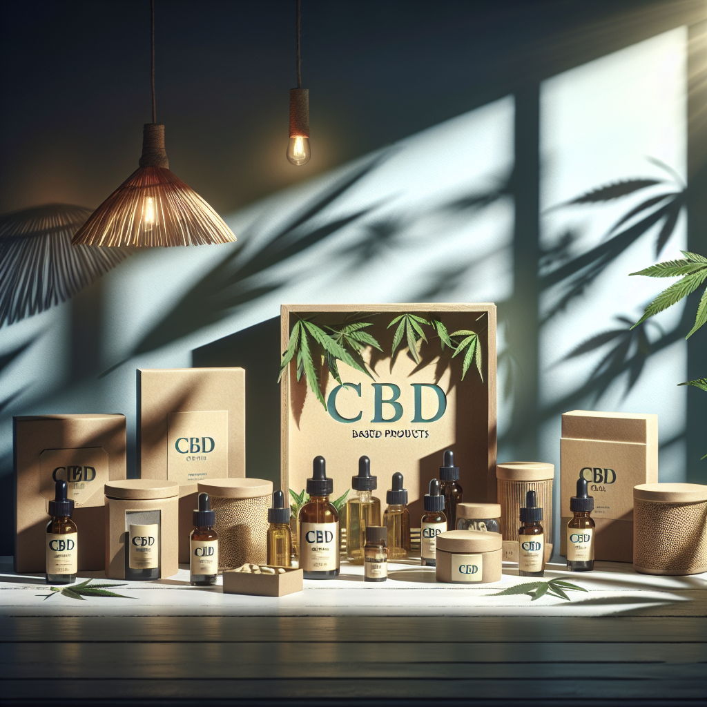 Craft an image depicting a tranquil and serene setting natural lighting and discreet shadows accompanying a display of CBD-based products, commonly used for medical purposes such as providing relief for ALS patients. The display should include various forms of CBD products such as oils, capsules and sprays, all enclosed in neat packaging with clear labels. The overall atmosphere should communicate a sense of effortless relief and healing properties associated with these products.