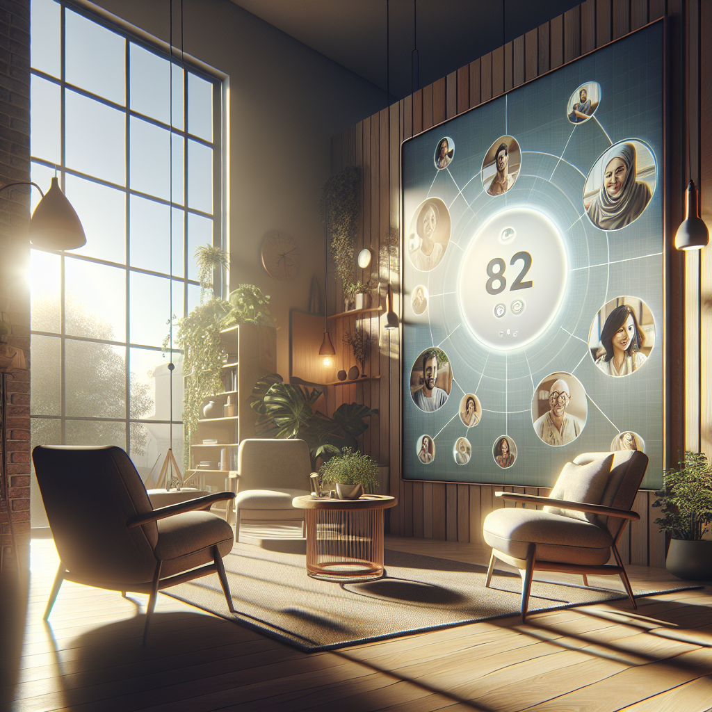 Generate a high-quality, photorealistic image featuring a relaxed setting illustrating virtual social connection centered on aiding those with ALS. Depict a variety of people from various descents and genders interacting with each other through digital forms like video calls. The image should highlight an 'Effortless Virtual Visits Guide,' perhaps seen as a visible user-friendly interface on a screen. Natural lighting alongside soft shadows should be used, creating a serene and welcoming ambiance. The design should promote a feeling of ease, comfort, and safety in using technology to maintain social connections.