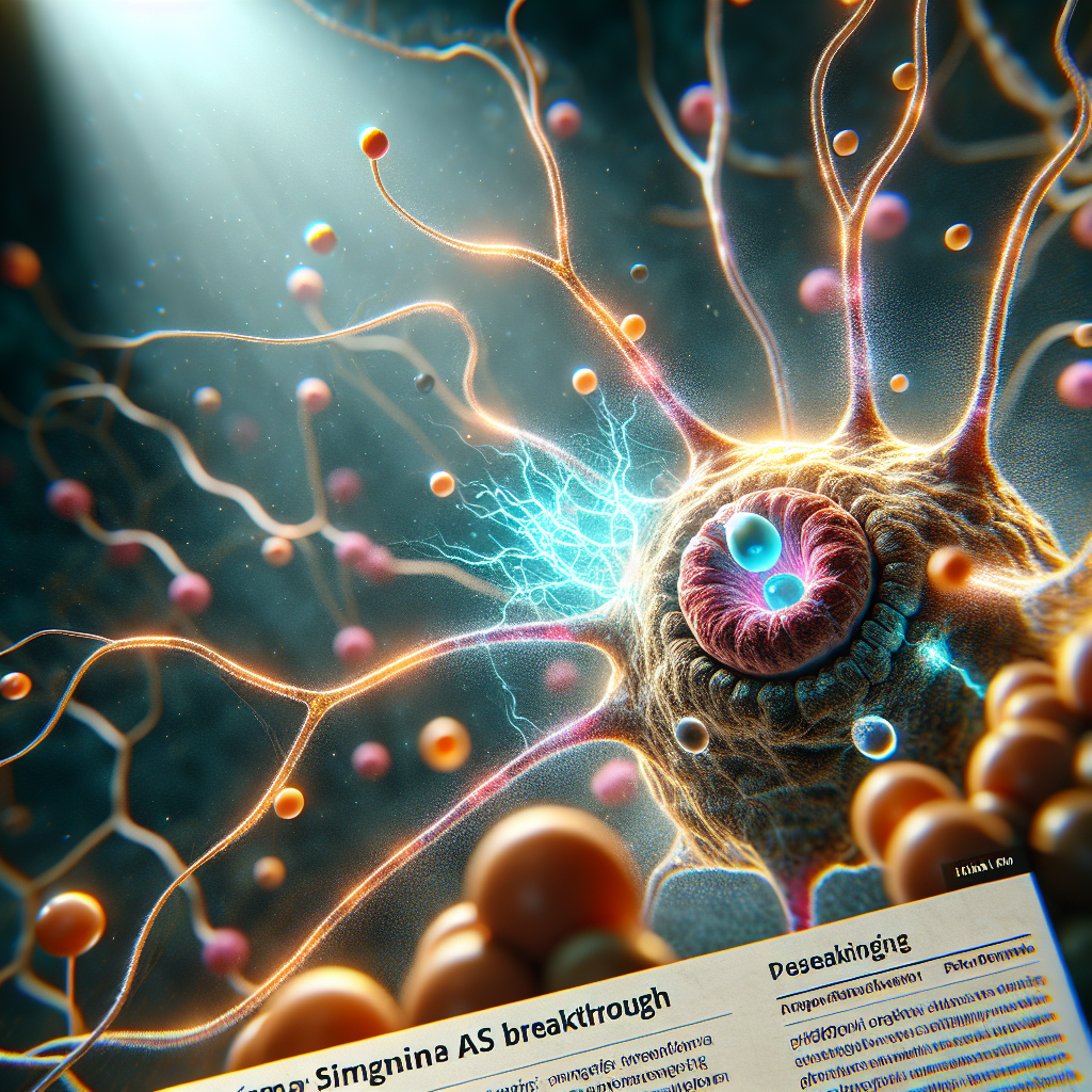 Create a detailed and high-quality photorealistic image that captures the significance of a major scientific breakthrough. In it, show a microscopic view of the Sigma-1 receptor in the human nervous system being activated by an Agonist. The event is causing a positive change, symbolized by a stunning array of bright colors and delicate light patterns. A headline on the bottom of the image reads: 'Pridopidine ALS Breakthrough: Stunning Sigma-1 Agonist Results'. The scene is illuminated with natural lighting, and soft shadows lend depth to the image.