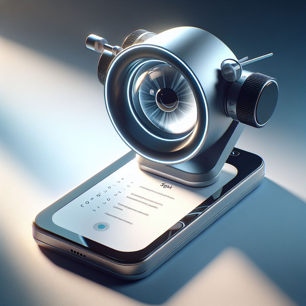 Create a high-quality, digitally rendered image that depicts technology geared towards assisting individuals with Amyotrophic Lateral Sclerosis (ALS). This image should showcase a device with an eye tracking feature that aids in effortless texting. Use soft shadows and natural lighting to add depth and realism. This apparatus should be actively scanning a user's eye movements to generate text on the device screen, showing the efficacy and simplicity of use. The image should be inclusive by having a diverse range of people using this technology, further highlighting its accessibility.