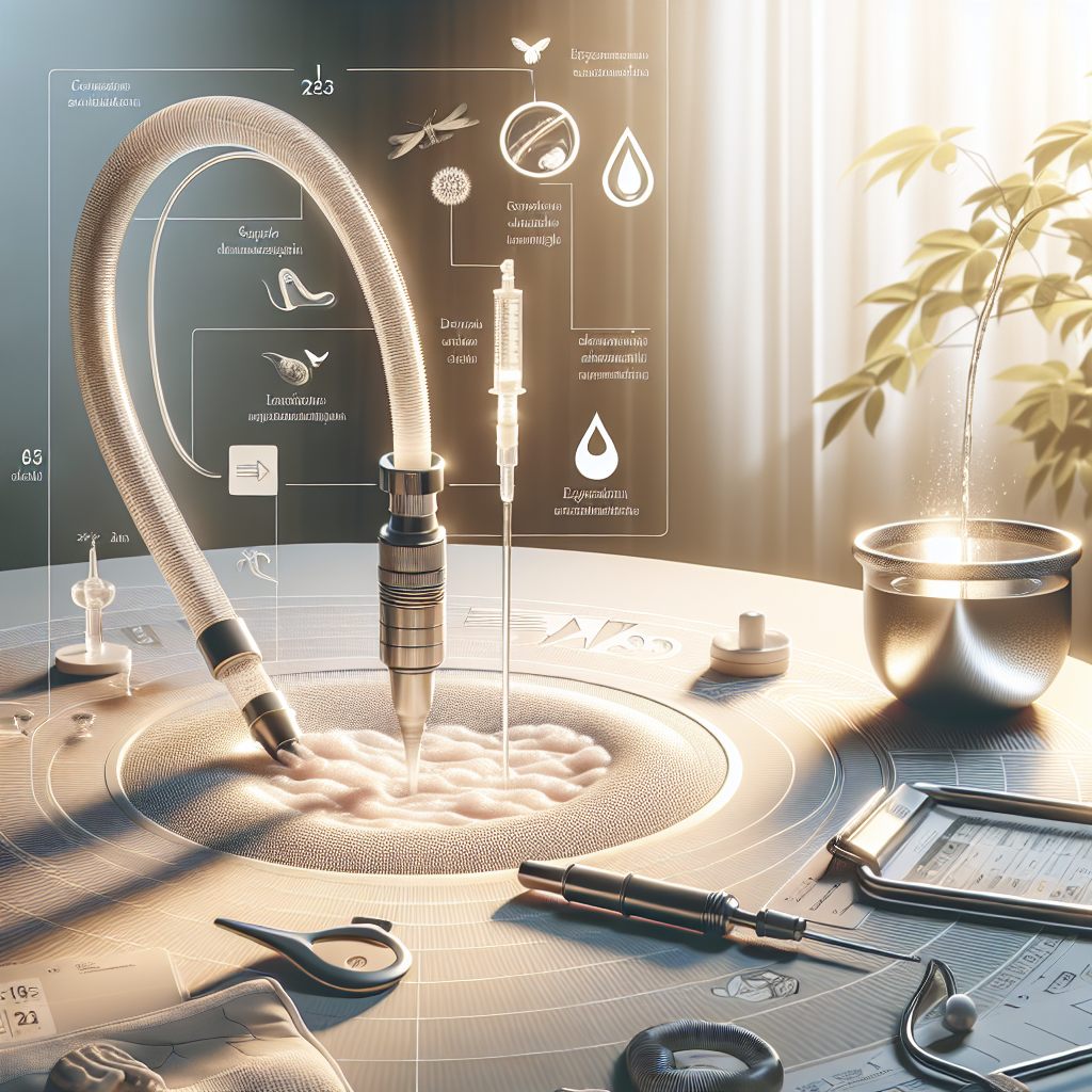 Create a detailed and high-quality image that represent the treatment process for managing excessive salivation, commonly known as drooling, caused by ALS (Amyotrophic Lateral Sclerosis). The picture should depict a serene ambiance with natural lighting and gentle shadows. PLEASE NOTE: The image is not meant to show an actual medical procedure but rather represents the theme of 'Effortless Saliva Management'. Possible elements to be included can be medical equipment related to saliva control, such as salivary suction device, and an educational infographic-style layout.