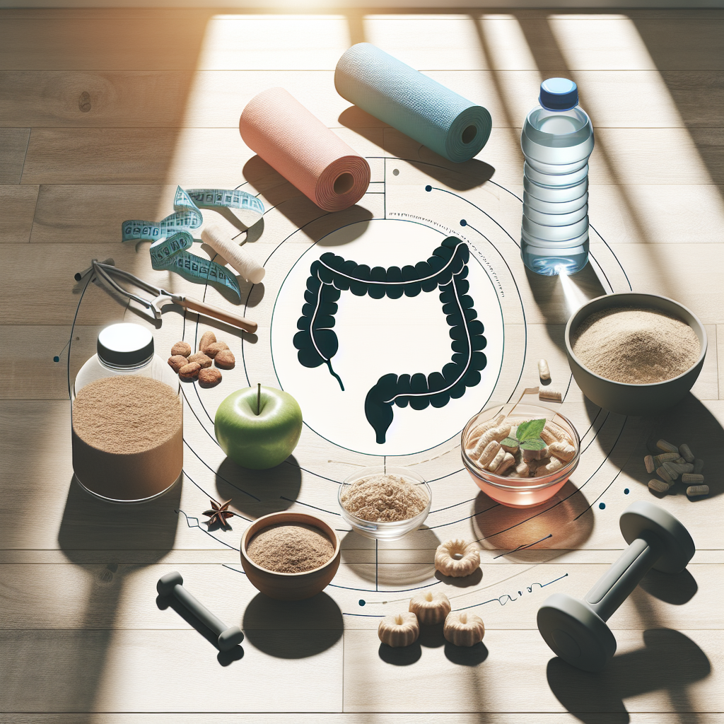 Create a detailed image that illustrates various solutions to constipation relief, particularly for those with Amyotrophic Lateral Sclerosis (ALS). Include elements like natural fibers, hydrating beverages, and low-intensity exercise equipment, all bathed in natural lighting with soft shadows. Ensure the atmosphere evokes a sense of tranquility and ease.