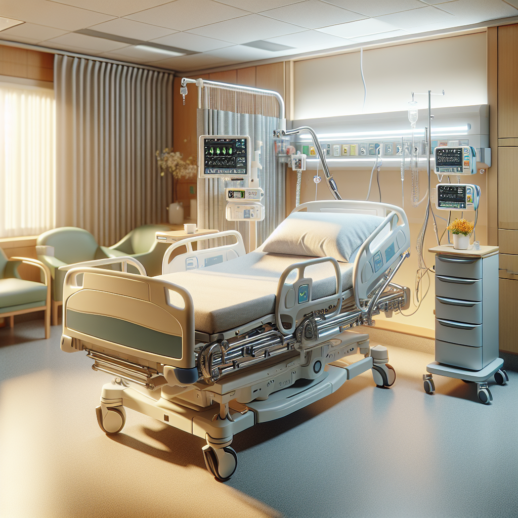 A very detailed and high-quality image of an ALS (Amyotrophic lateral sclerosis) hospital bed setup providing effortless use. The environment should be softly lit, with every element casts subtle shadows. The frame of the bed is made of a sturdy yet lightweight material. The mattress is of the highest quality, providing optimal comfort for the patient. The rails are padded and easy to lift. There are technological features as well, like an easy-to-navigate panel and swing-away controller for the patient's convenience. The surrounding room is neat and organized, adding to a sense of calmness and functionality. Special attention should be paid to how all these elements provide effortless use for both the patient and the caregivers.