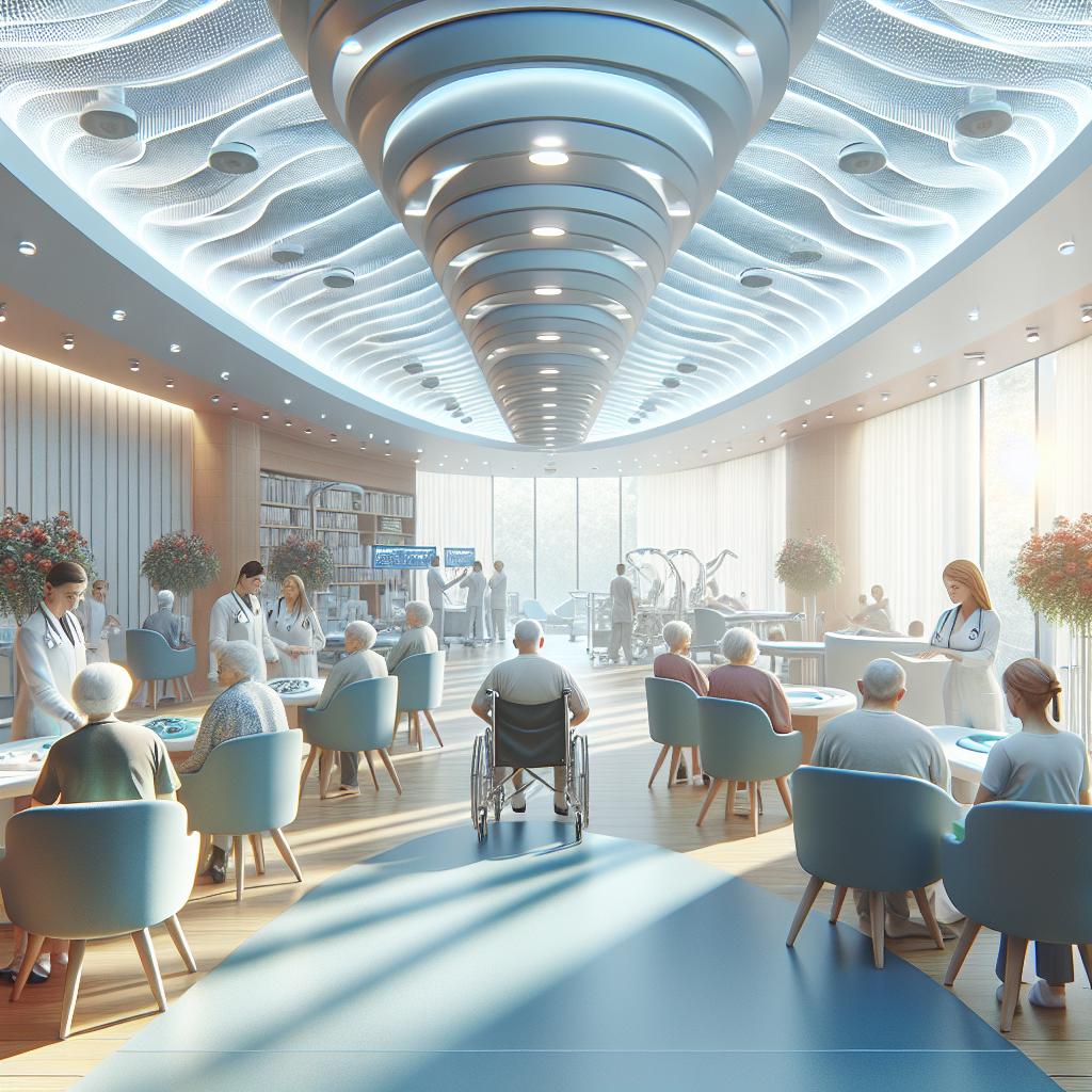 Create a high-quality, photorealistic image showcasing a scene at one of the best multidisciplinary care ALS clinics. The clinic should be filled with soft, natural lighting and projecting calm and hopeful atmosphere. It should have modern, state-of-the-art equipment, and caring, professional medical staff of both genders and varying descents. Patients should be diverse in age, gender, and race. The clinic's informational materials about ALS treatments should be visible. Skilled therapists should be assisting patients in their rehabilitation routines.