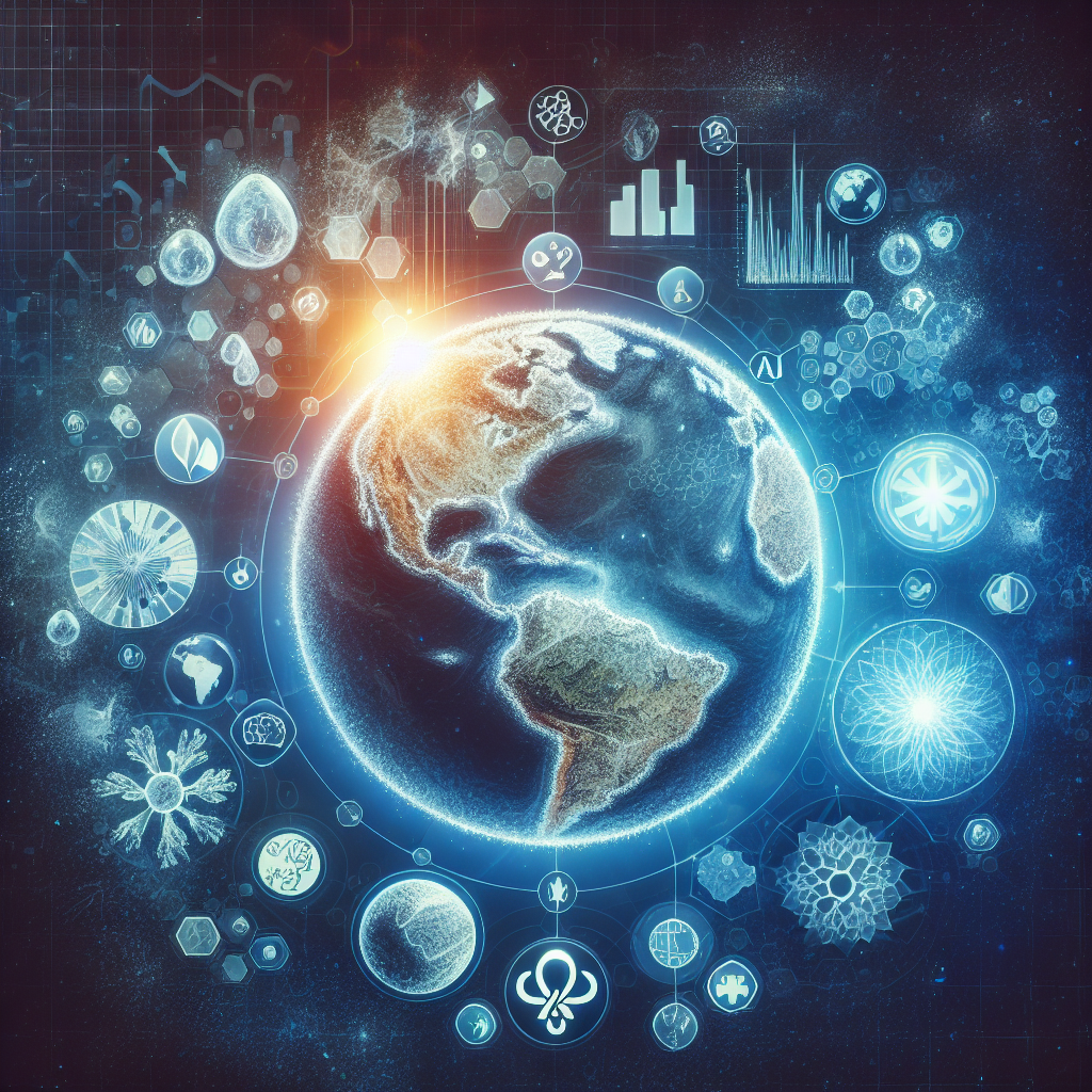 Visualization of global water issues and the impact on ALS disparities. Depict elements representing different continents and the quality of their water resources.  Incorporate graphics or symbols signifying ALS. Dedicate a significant part of the image to a striking breakthrough in research, portrayed as a radiant light or a forward-looking symbol. The tone should be serious yet hopeful, emphasizing the significance of this medical advancement.