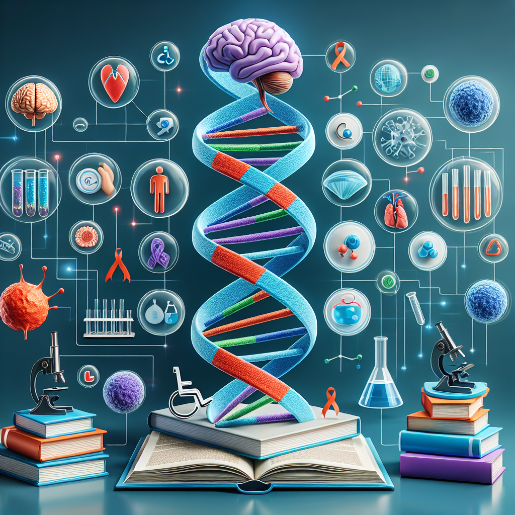 Create an educational and scientific themed image featuring a large DNA helix, symbolizing genetic factors, surrounded by 3D medical icons including a brain, a neuron and scientific research equipment like a microscope, test tubes. Additionally, incorporate an international symbol of access (wheelchair symbol) to represent ALS (Amyotrophic lateral sclerosis), and a stack of books to signify learning and insights. Use a vibrant color scheme to convey the 'stunning' aspect. Add text headers 'ALS Factors' and 'Stunning Insights into Neglected Causes'.
