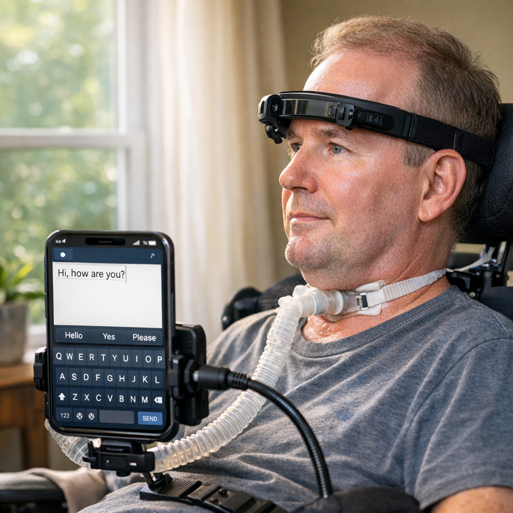 Illustration of ALS Phone Access: Effortless Eye Gaze Texting Made Easy